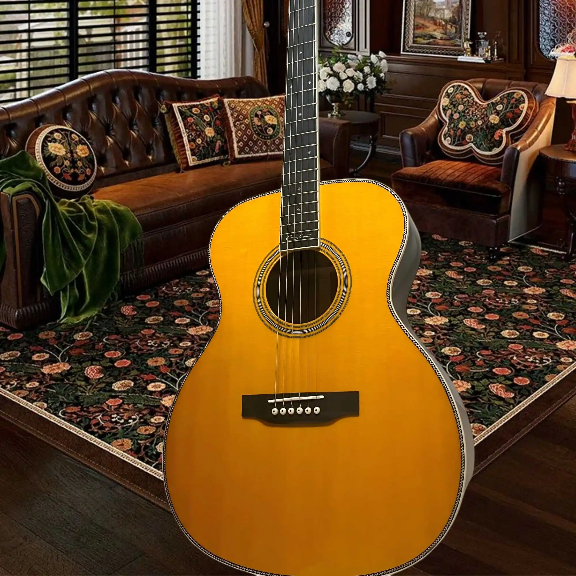 Vintage Amber OM28 Folk Guitar White Binding Black White Checkerboard Purfling Rosewood Back Sides Ideal Stage Performers