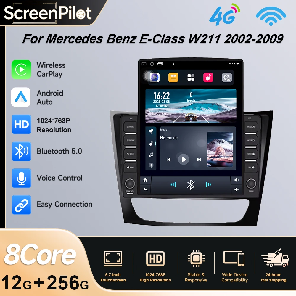 9.7 Carplay Android 16 Autoradio for Mercedes Benz E-Class W211 2002-2009 for Benz W219 W463 W209 Multimedia Player GPS Stereo