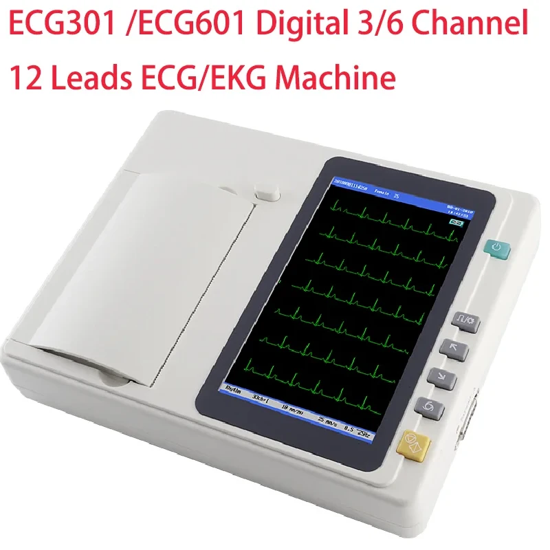 7 inch touch screen ECG301 /ECG601 Digital 3/6 Channel 12 Leads ECG/EKG Machine Electrocardiograph Optinal  Workstation software