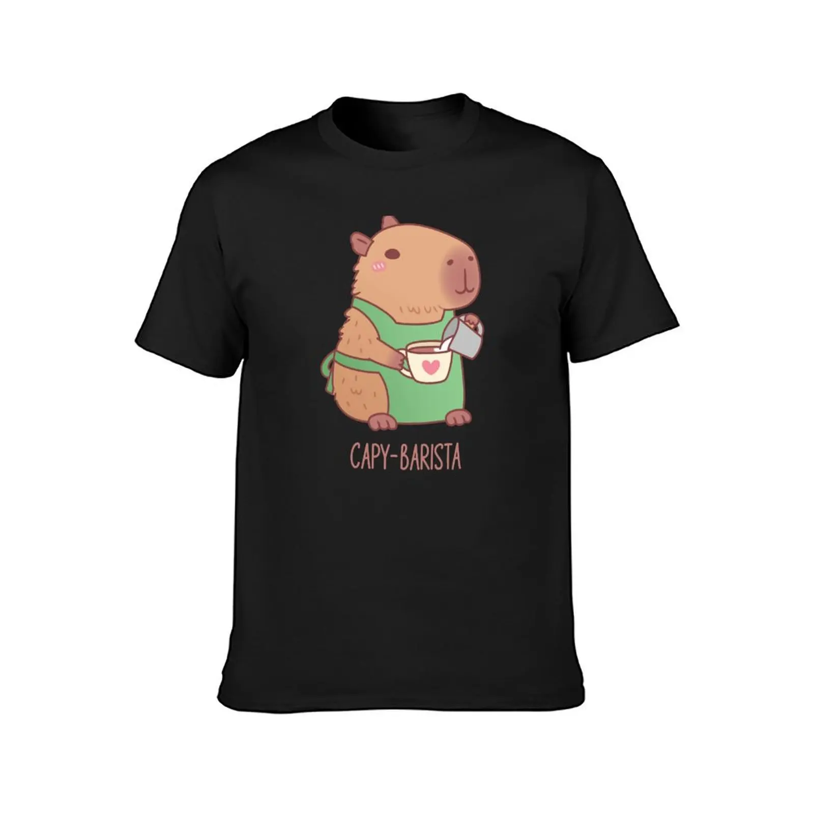 Cute Capybara Barista fazendo café camiseta, camisetas gráficas para homens, camisas casuais e elegantes, grandes dimensões, mais tamanhos