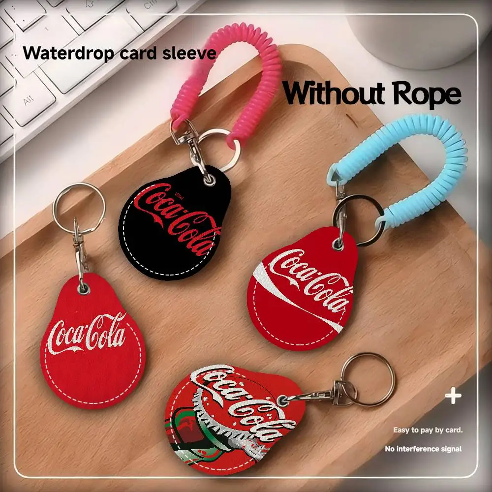 C-Coca-Cola Männer und Frauen Universal Rostschutz Schlüsselanhänger PU Leder Zugang Kartenhalter Drop Schlüsselanhänger Ring