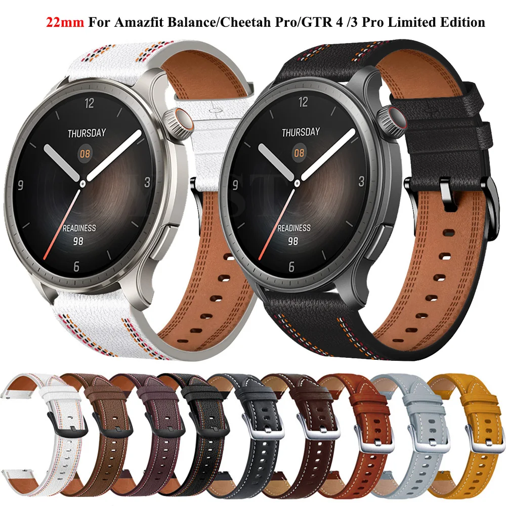 22mm Leather Strap For Huami Amazfit Balance Cheetah Pro GTR 4/3Pro Limited Edition 47mm Smartwatch Sport Bracelet Stratos3 2 2s