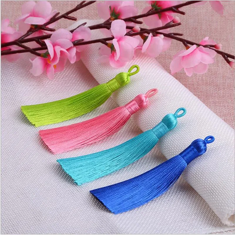 5pcs/lot 8cm Silky Tassel With Hanging Ring Silk Fringe Tassel Trim Decor Key Tassels For DIY Jewelry Making Home Decor