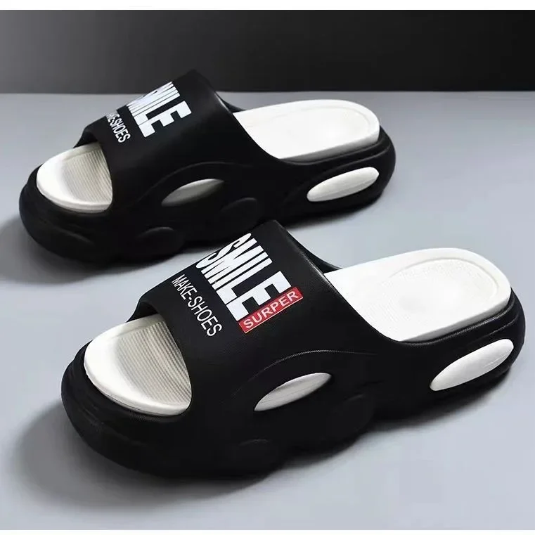 Men Thick Sole Summer Beach Slides Bathroom Anti Slip Slipper Soft Sandals Simplicity Ultra Light Letter Shoes Men Slippers