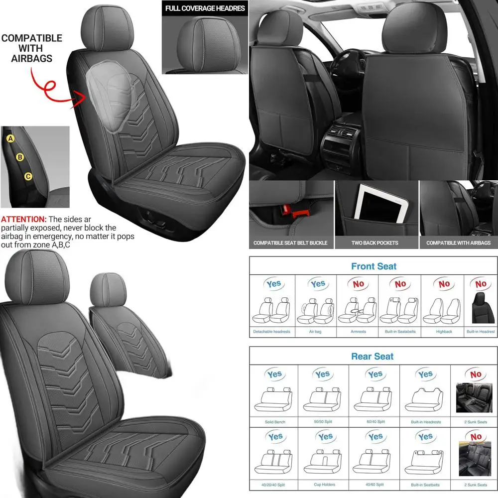 

Universal Grey Leather Seat Covers for Most Cars, SUVs, and Trucks (Front Seats)