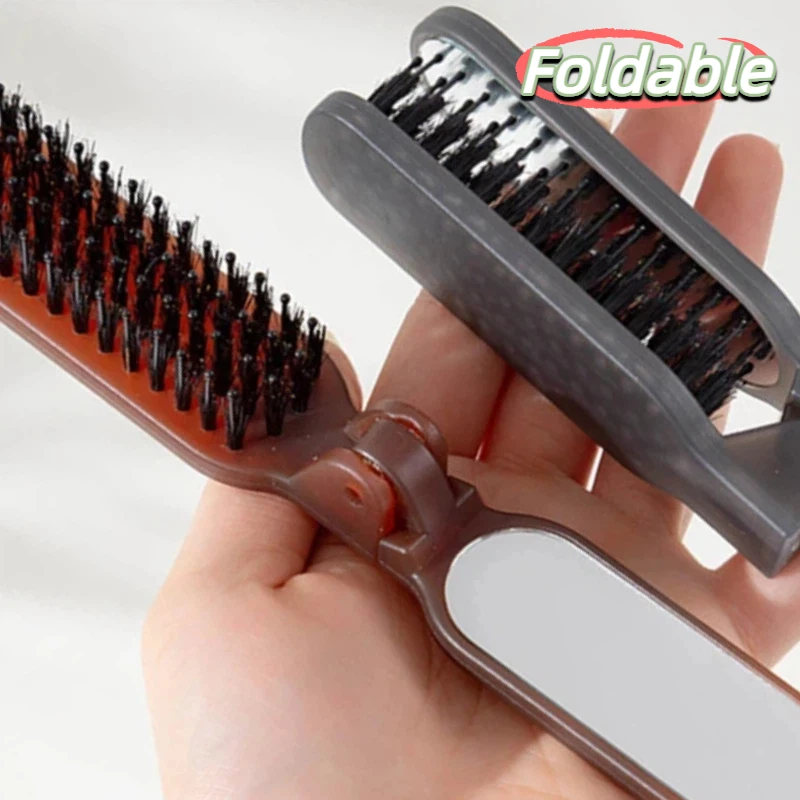 1Pcs Mane Bristle Hair Brush Foldable Portable Comb With Mirror Pocket Collapsible Travel Massage Hair Styling Tool Salon Gift