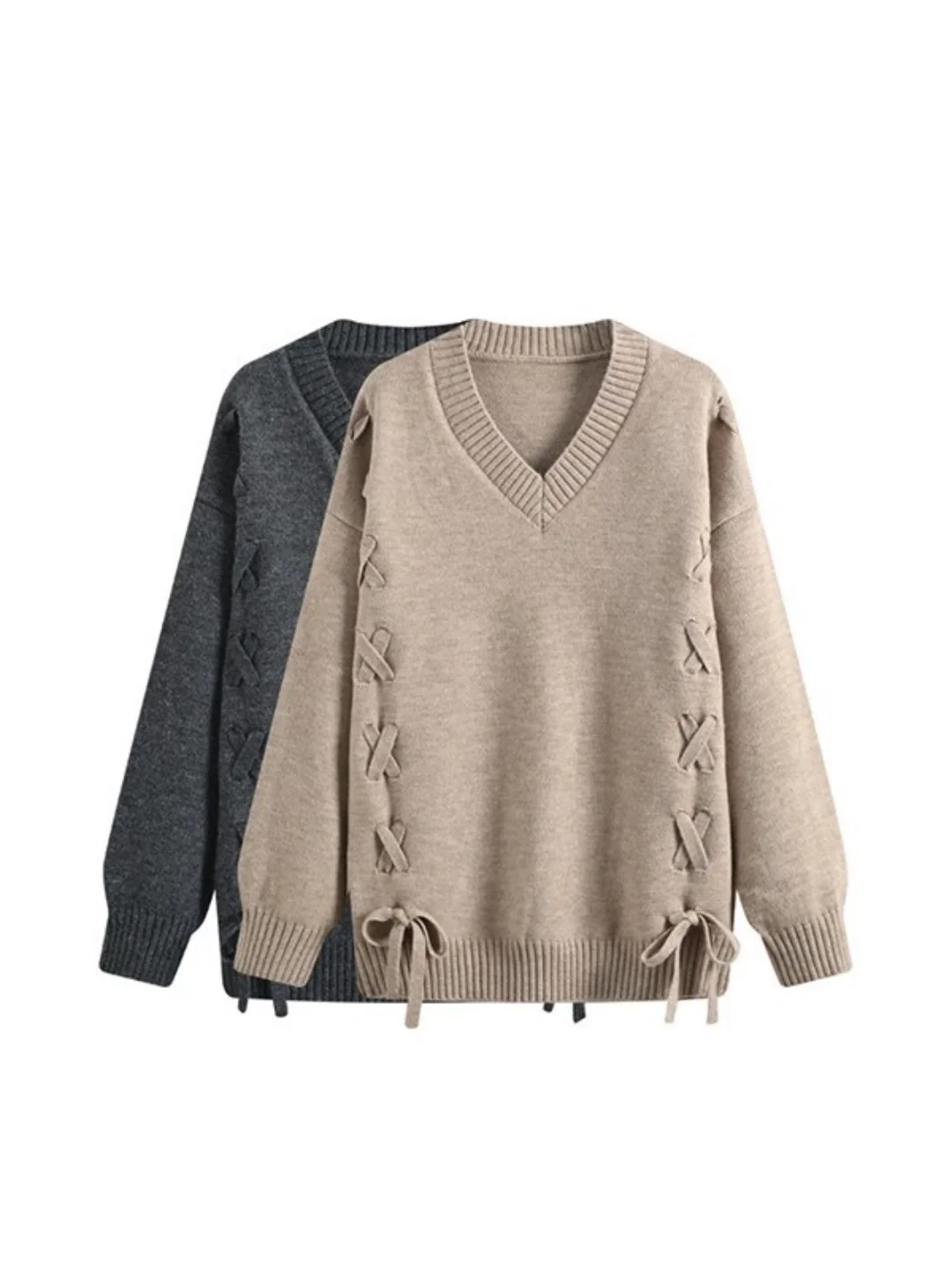 

Вязаный свитер больших размеров с завязками и бантом цвета для женщин больших размеров, осень-зима, утягивающий длинный свек