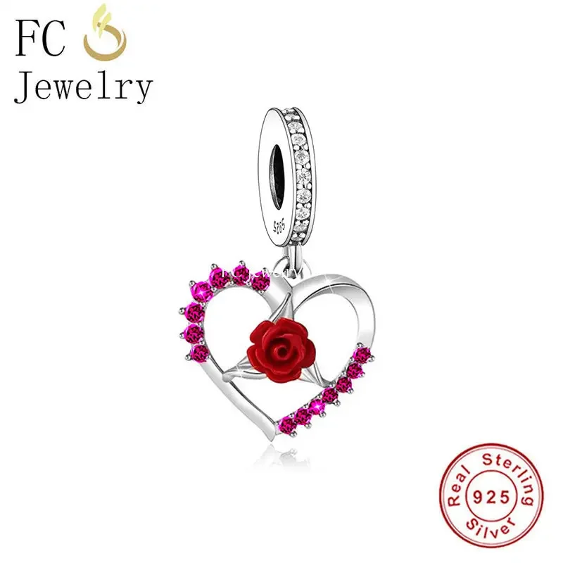 Fit Original Pan Charms Bracelet 925 Sterling Silver Love Heart Rose Flower Crystal Bead For Making Women Girlfriend Berloque