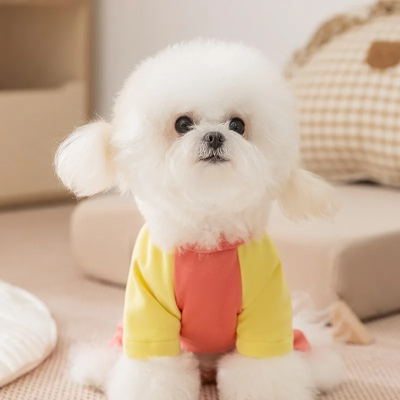 

Color Block Thermal Fleece Dog Jumpsuit Four Leg Homewear Self Heating Base Layer Winter Cozy Soft Stretch Pajama For Small Dogs