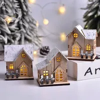 Christmas New Decoration Luminous Cabin LED Wooden Christmas Gifts Decor Small House Christmas Desktop Ornaments Snow Wood House
