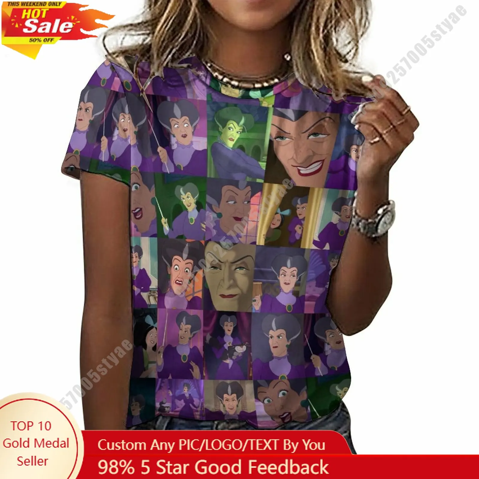 

Lady Tremaine T Shirt Disney Cartoon Custom Your Cotton Tee Personalized Photo Text Print Casual Street Style Short Sleeved Top