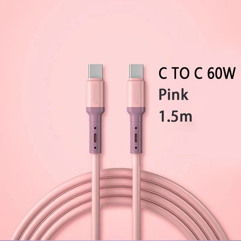 Fast Charging USB C To Type C Cable PD 60W USB C Liquid Soft Silicone Data Cord For Huawei Xiaomi 1.5m Mobile Phone USB C Wire