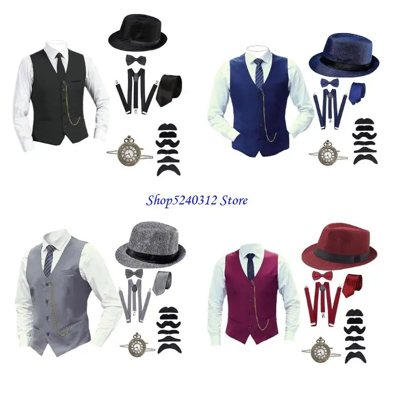 

634C Модный комплект костюмов для вечеринки в стиле Гэтсби 1920-х годов, 8 шт., для ролевых игр и тематических мероприятий