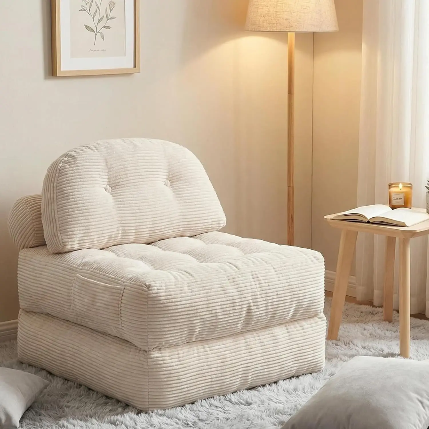 

Convertible Corduroy Floor Sofa, 3-in-1 Folding Lazy Sofa Bed with Adjustable Backrest, Soft Bean Bag Chair Lounger, Customized
