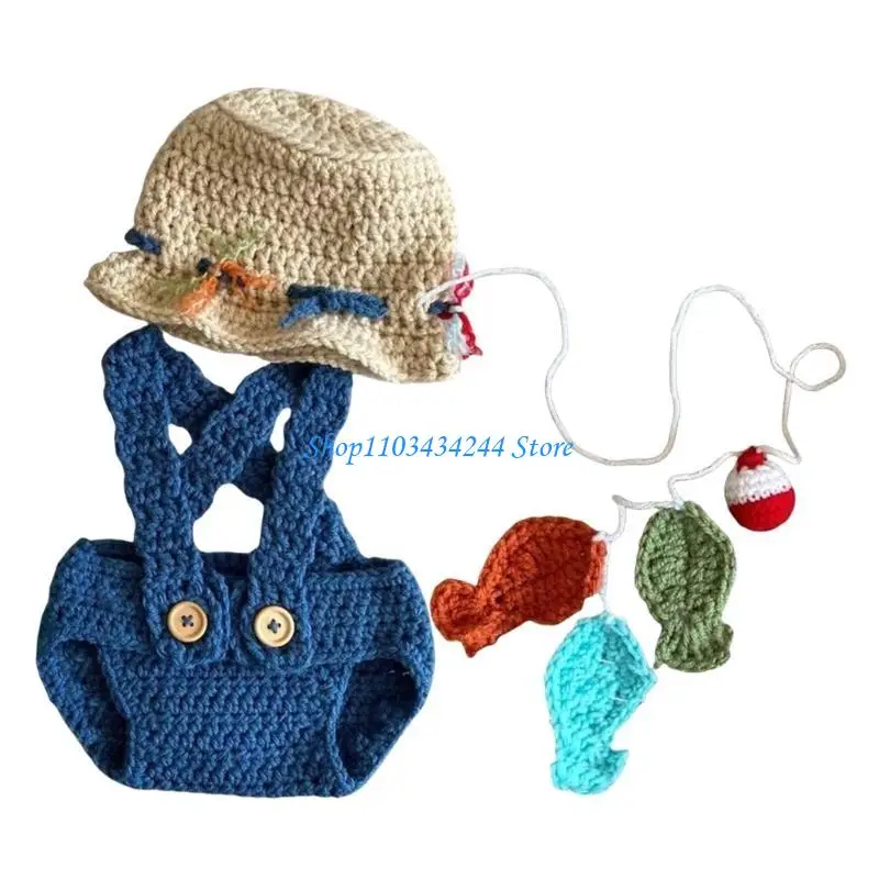 

Костюм для детской фотографии, вязаная шапка и комбинезон, комплект одежды в рыбацком стиле, реквизит для фотосессии одежда для