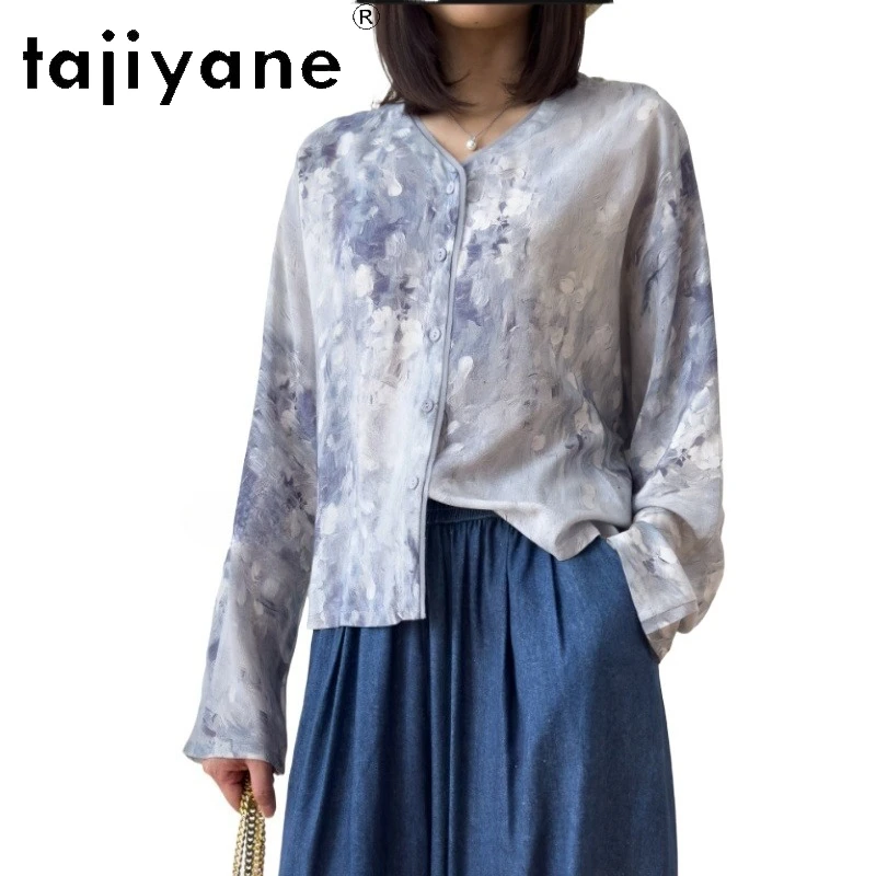 

TAJIYANE 100% Real Mulberry Silk Blouse Elegant Printed Shirts Woman Long Sleeve Blouses Spring Tops Women Clothes 2026 Blusas