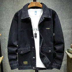 Denim Jackets Man Autumn Cargo Jeans Coat for Men Black Low Price Clothing of Fabric on Board Elatic Designer Korean Style G