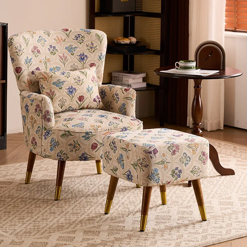 Vintage pastoral single sofa living room bedroom balcony leisure chair high back fabric lazy tiger chair