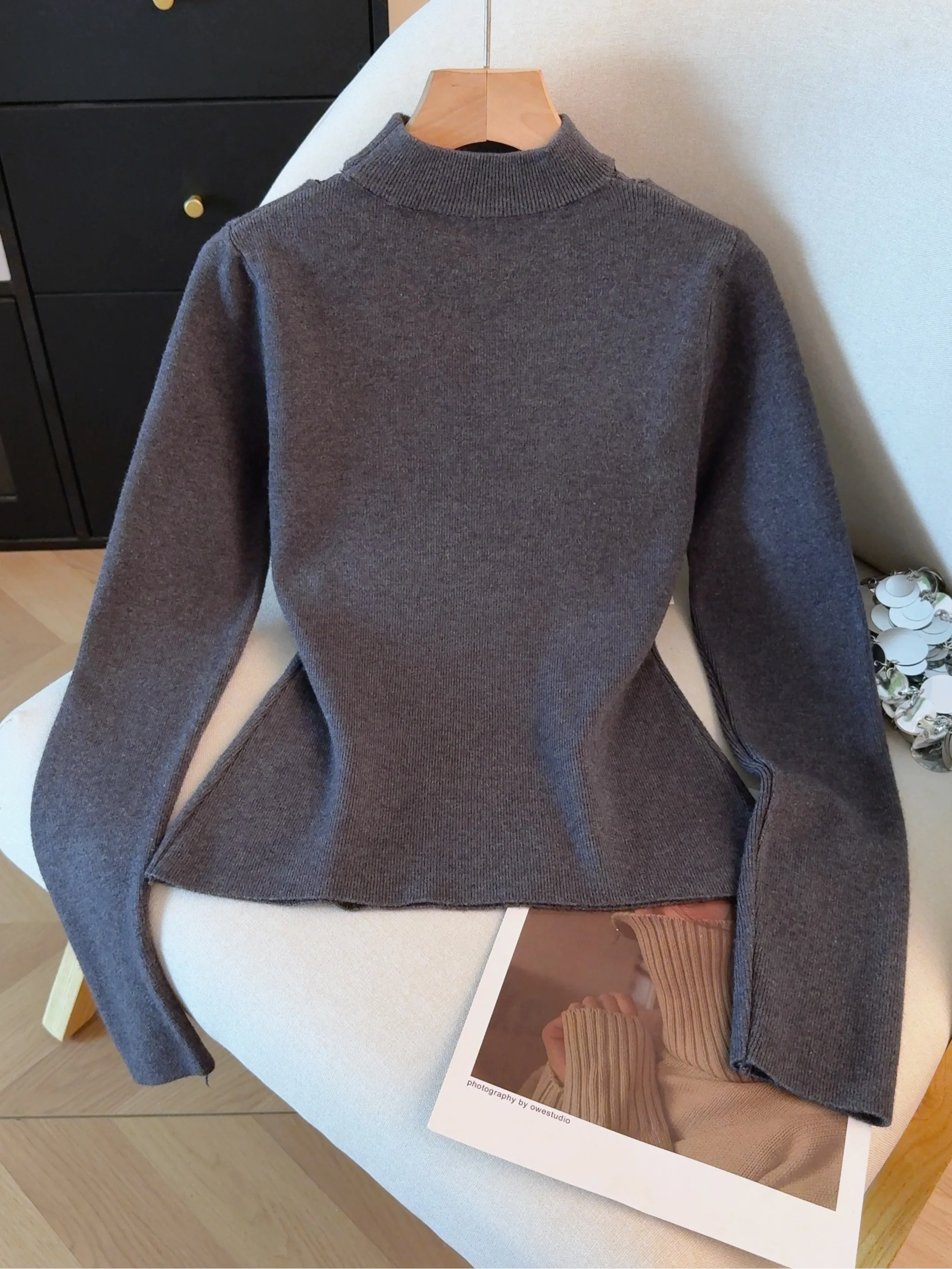 Ele Long Sve Spitzen-Strickoberteil für Damen, Basisschicht, Irt V-Ne, koreanisches SLE, weich, warm, Winterfaion, kleine Größe, freundlich