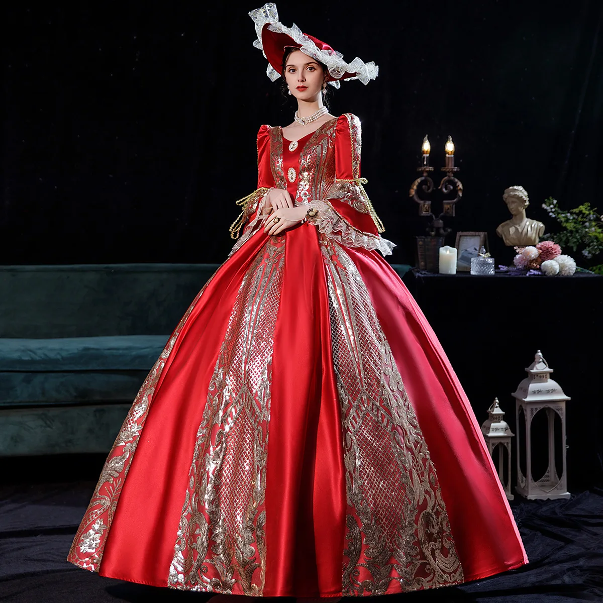 프랑스 코트 드레스 가장 무도회 패션쇼 연례 회의 호스트 스팽글 공주 의상 Vestidos De Noche Elegantes Dress Festa Luxo