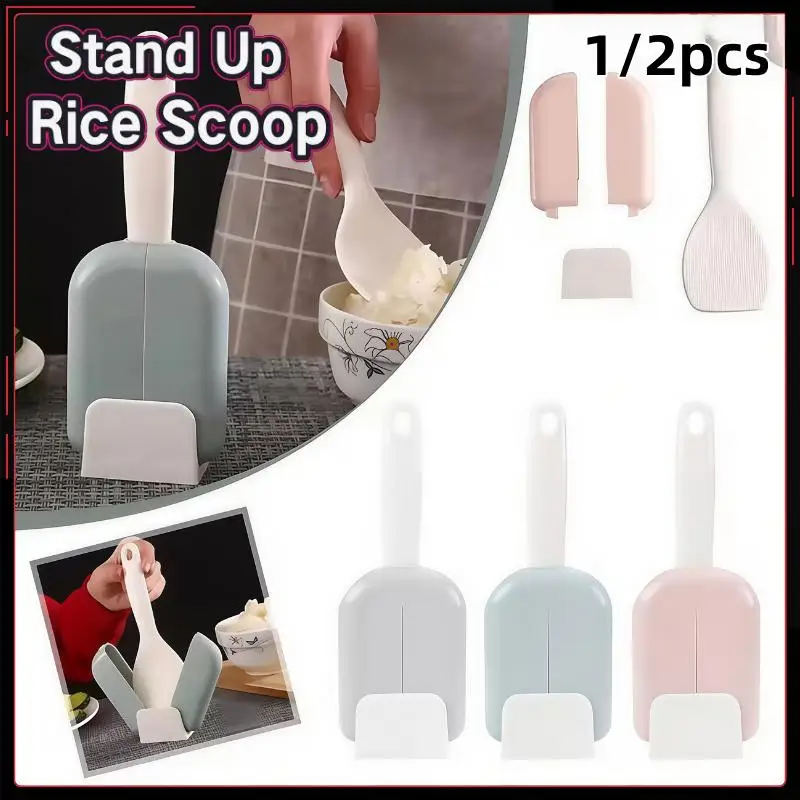 Non-Stick Rice Paddle Stand Automatic Opening Closing Stand-Up Rice Spoon Holder Waterproof Kitchen Countertop Organizer for Ho