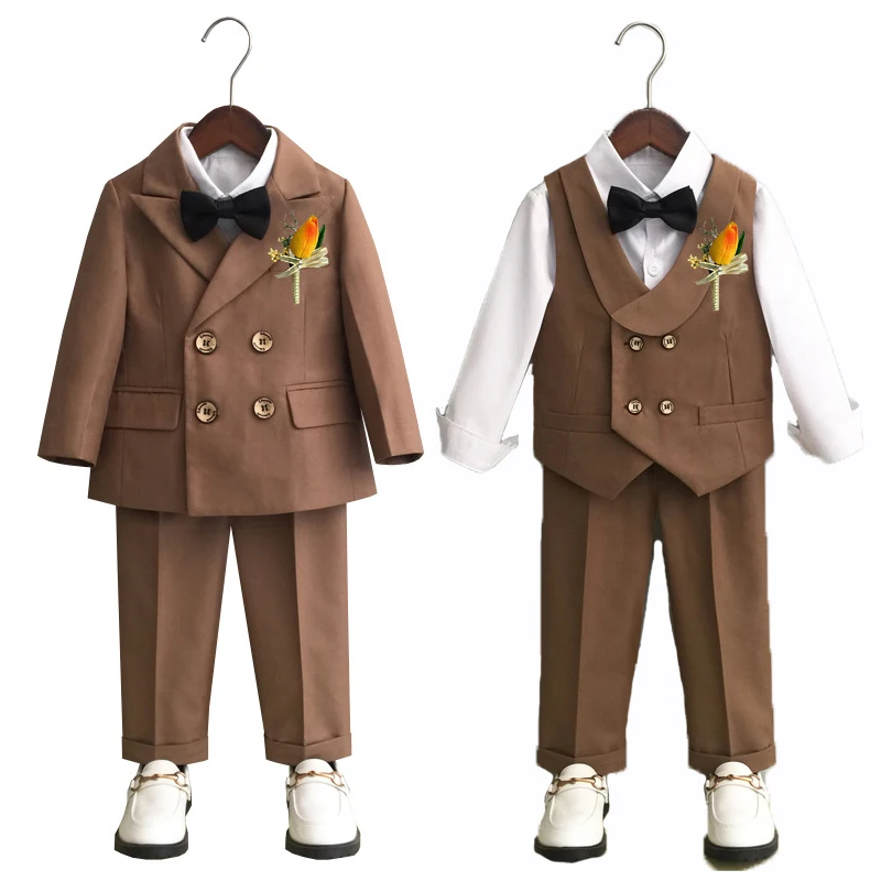 

Child Formal Suit Set Boys Autumn Wedding Baby's First Birthday Piano Performance Costume Kids Jacket Vest Pants Clothing Set