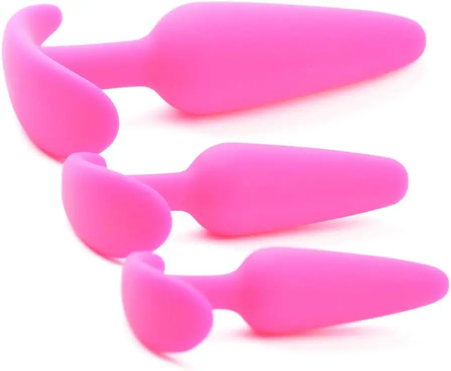 Premium Grade Silicone Triple Butt Plug Set, Pink