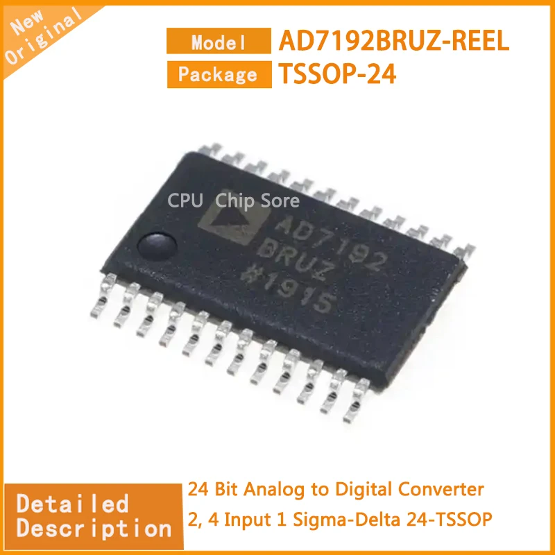 5Pcs/Lot  New Original   AD7192BRUZ-REEL  AD7192BRUZ  24 Bit Analog to Digital Converter 2, 4 Input 1 Sigma-Delta 24-TSSOP