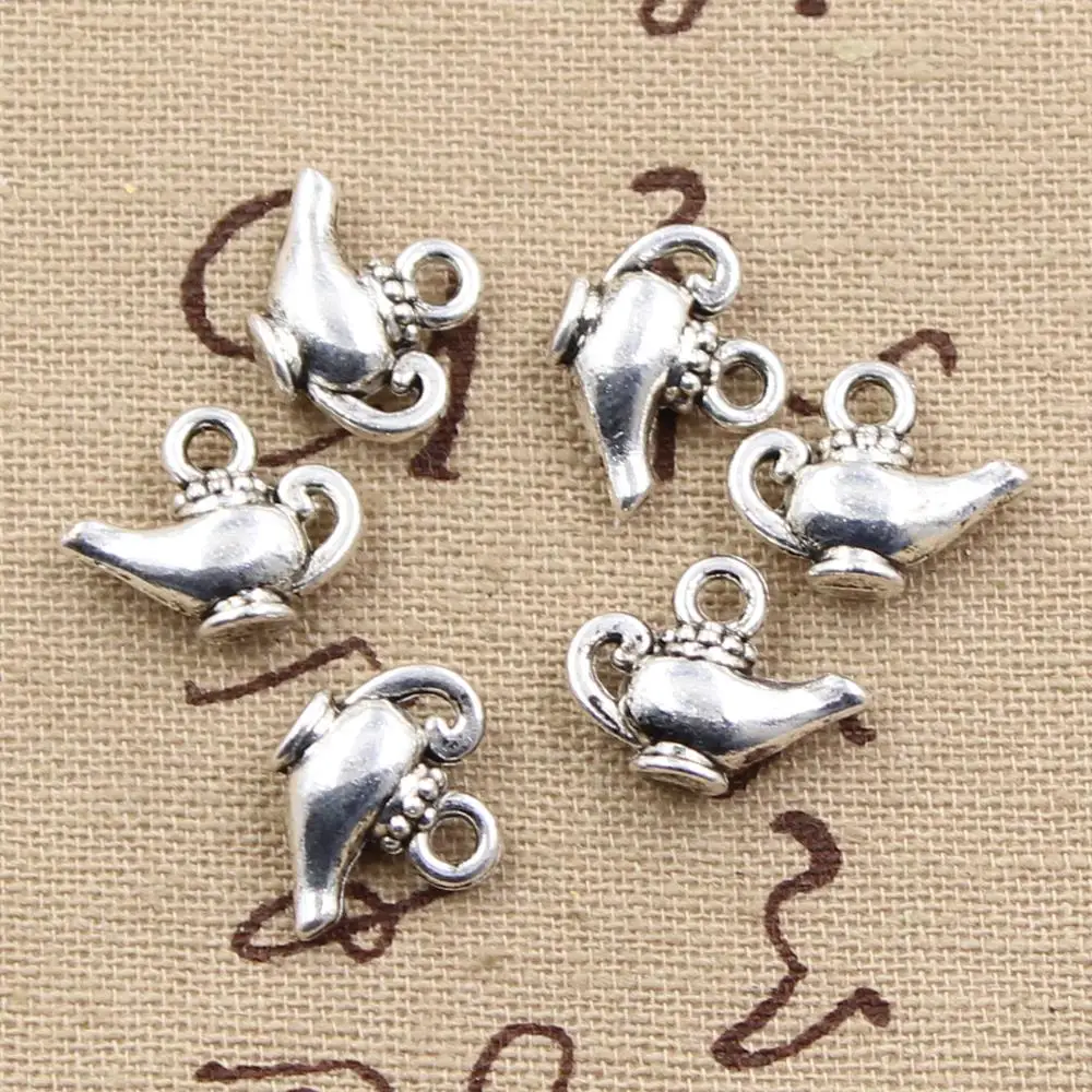 Breloques Aladdin Magique Lampe Génie 15x12mm, Pendentif Exécutif Fait à la Main, Vintage Tibétain, Couleur Argent, Bricolage pour Bracelet et Collier, 25 Pièces