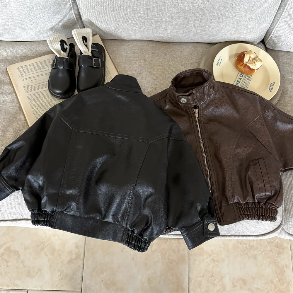 

Детская однотонная верхняя одежда для студентов 90-150, 3-8 лет, модная новая доставка, детская осенне-зимняя куртка из искусственной кожи для девочек и мальчиков, пальто