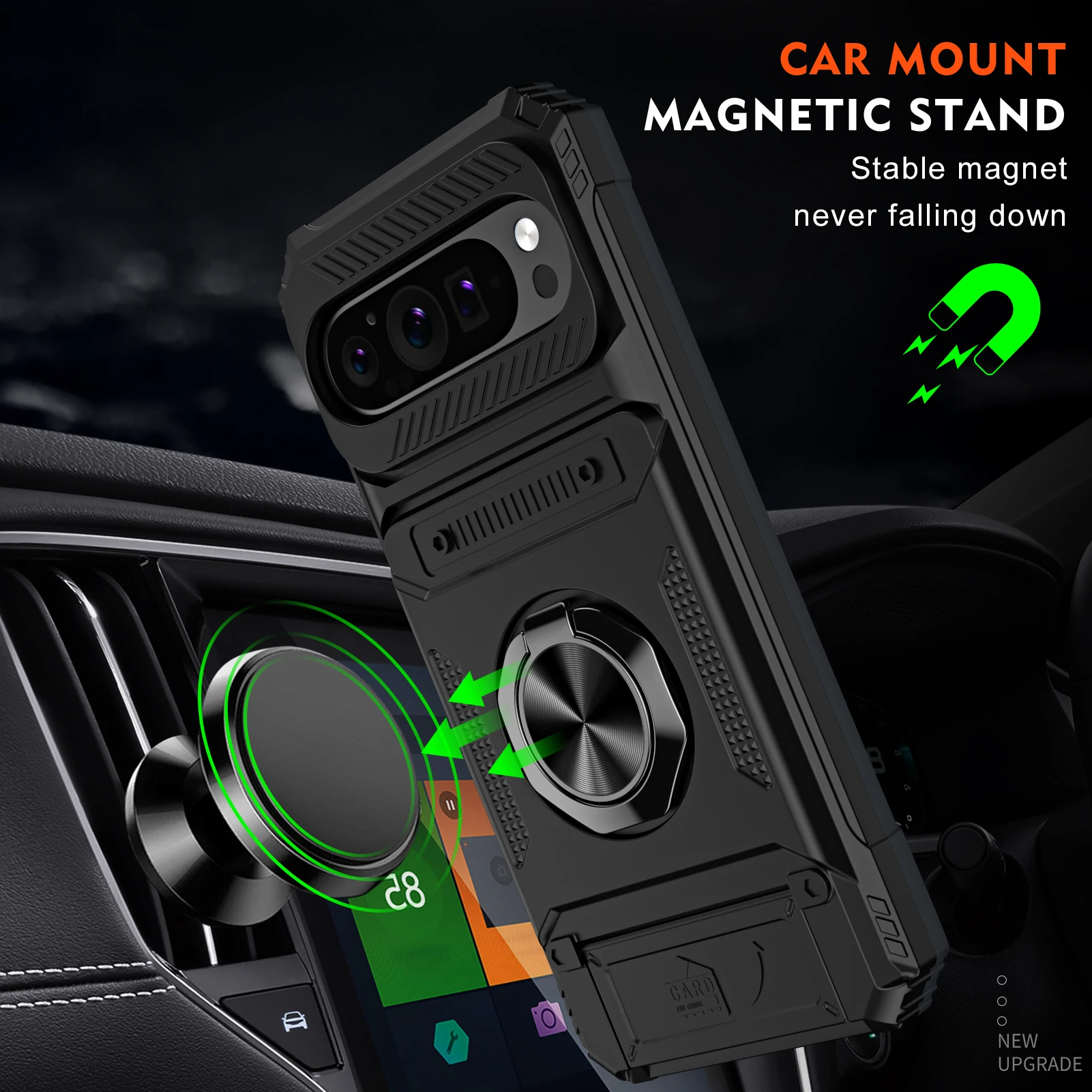Luxury Rotating Ring Stand Armor Magnetic Case for Google Pixel 9 Pro XL Grade Drop Protection Built-in Card Slot Back Cover view 3
