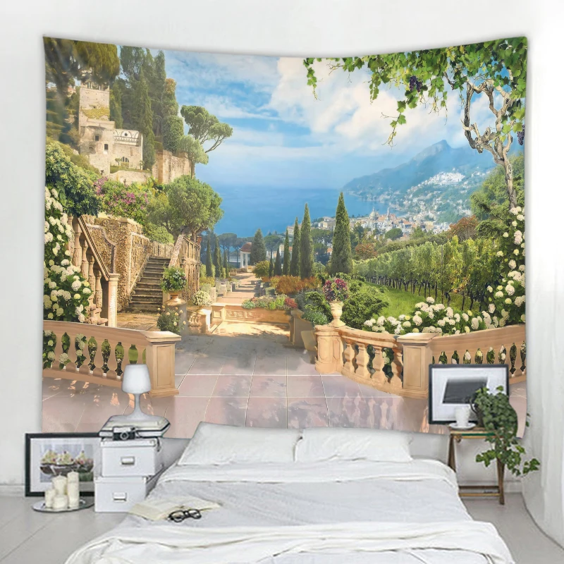 

Beautiful european roman column landscape decoration tapestry wall cloth mandala boho hippie wall tapestry wall covering party