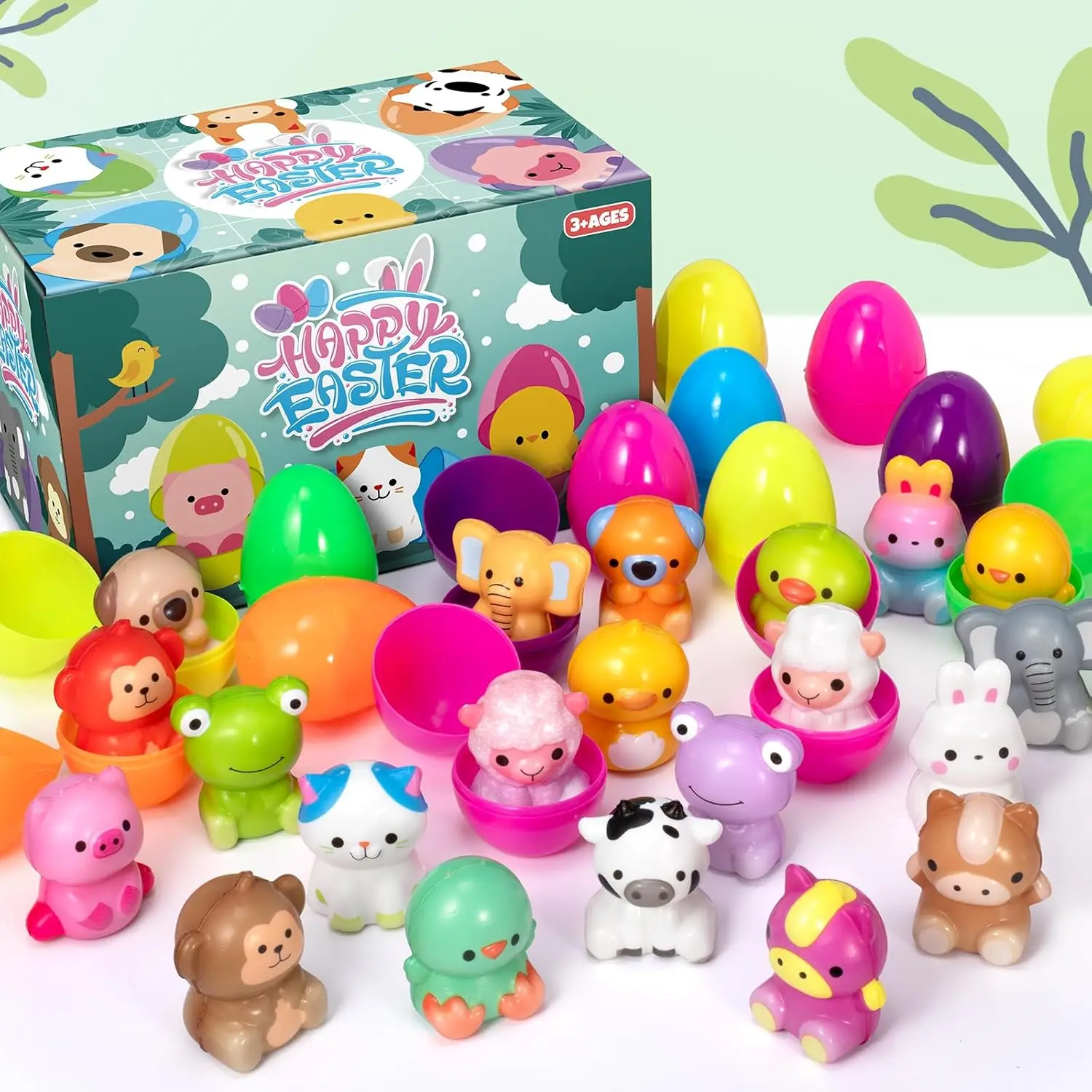 12-48pcs Colorful Prefilled Easter Eggs Surprise Egg Slow Rebound Squeezing Toys Animal Figurine Stress Relief Toys Easter Gifts