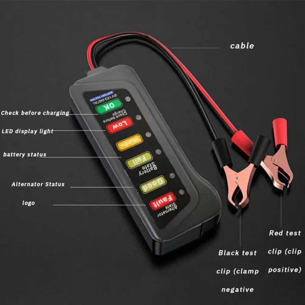 Battery Tester Automobile Motorcycle Battery Car Batterys Testers ABS Red Yellow Green Display 12V Battery Level Tester