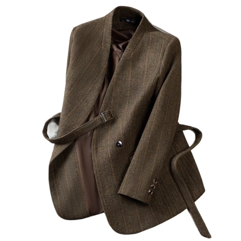 High-end Wool Small Blazer Women's 2026 New Autumn and Winter Small Woolen Suit Winter Thickened Top Temperament Commuting Tops