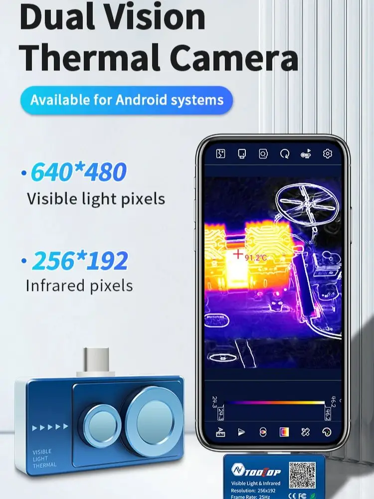TOOLTOP T7PRO Android Smartphone Wärmebildkamera 256 x 192 Visibel und Infrarot-Fusion-Wärmebildkamera 25 Hz elektrische Test-Wärmekamera