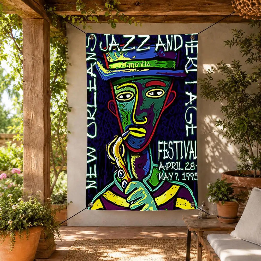 Festival N-New Orleans Jazz Fest Flags Decorative Flag Banner for Indoor Outdoor Wall Garden Yard Porch Patio Home Party Decor