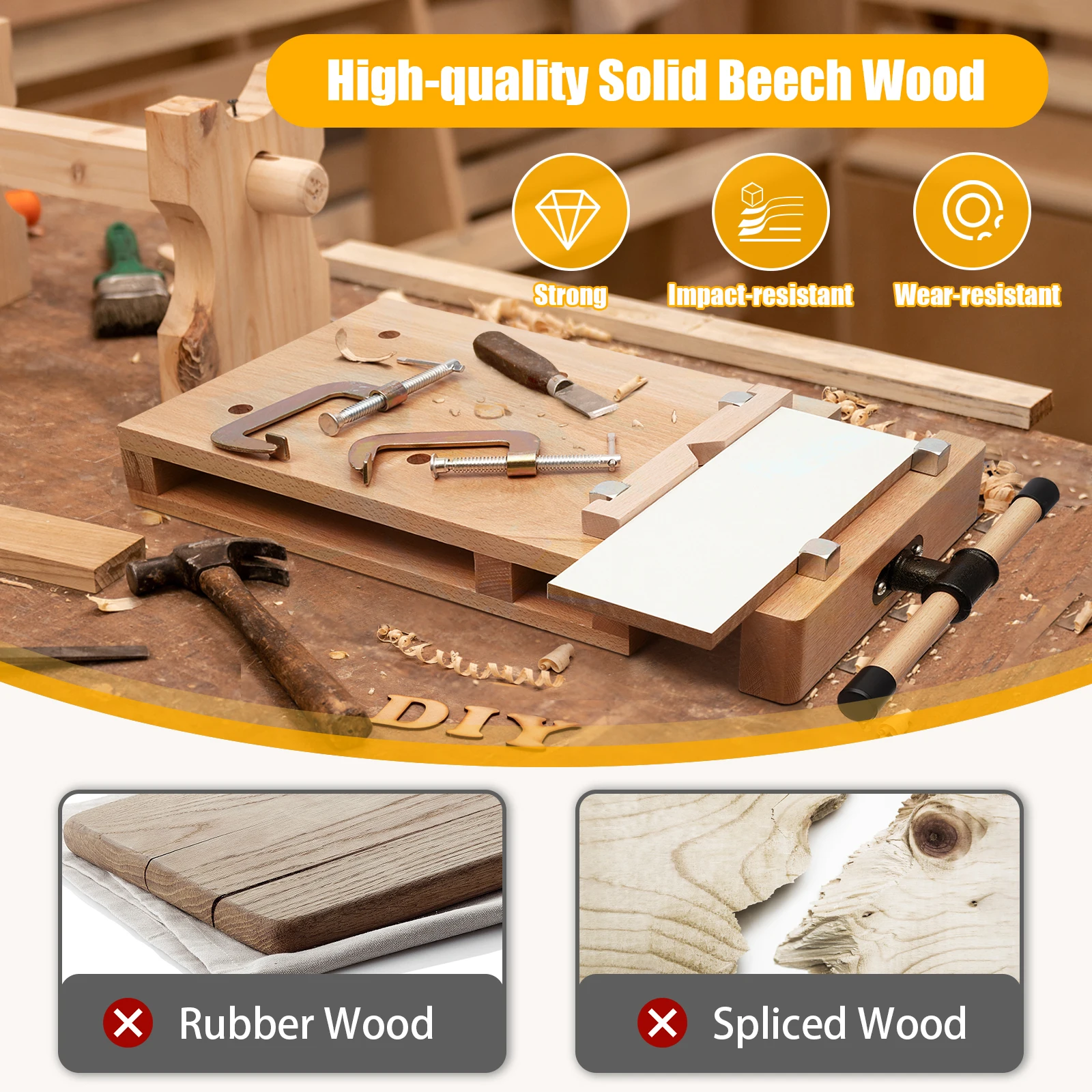 Solid Beech Wood Vise Workbench Desktop 2 G-type fixing Clips 7.87inch for Precise Woodworking