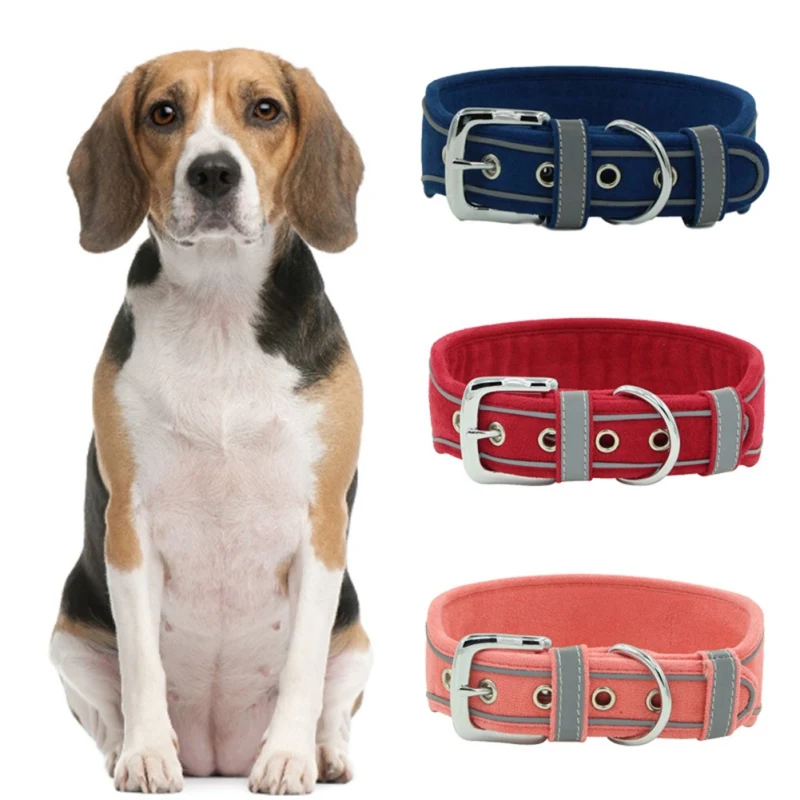 Adjustable Reflective Dog Collars, Wear-Resistant Chain, Double D-Ring Design, Leash for Small, Medium, Large Dogs, Pet Supplies