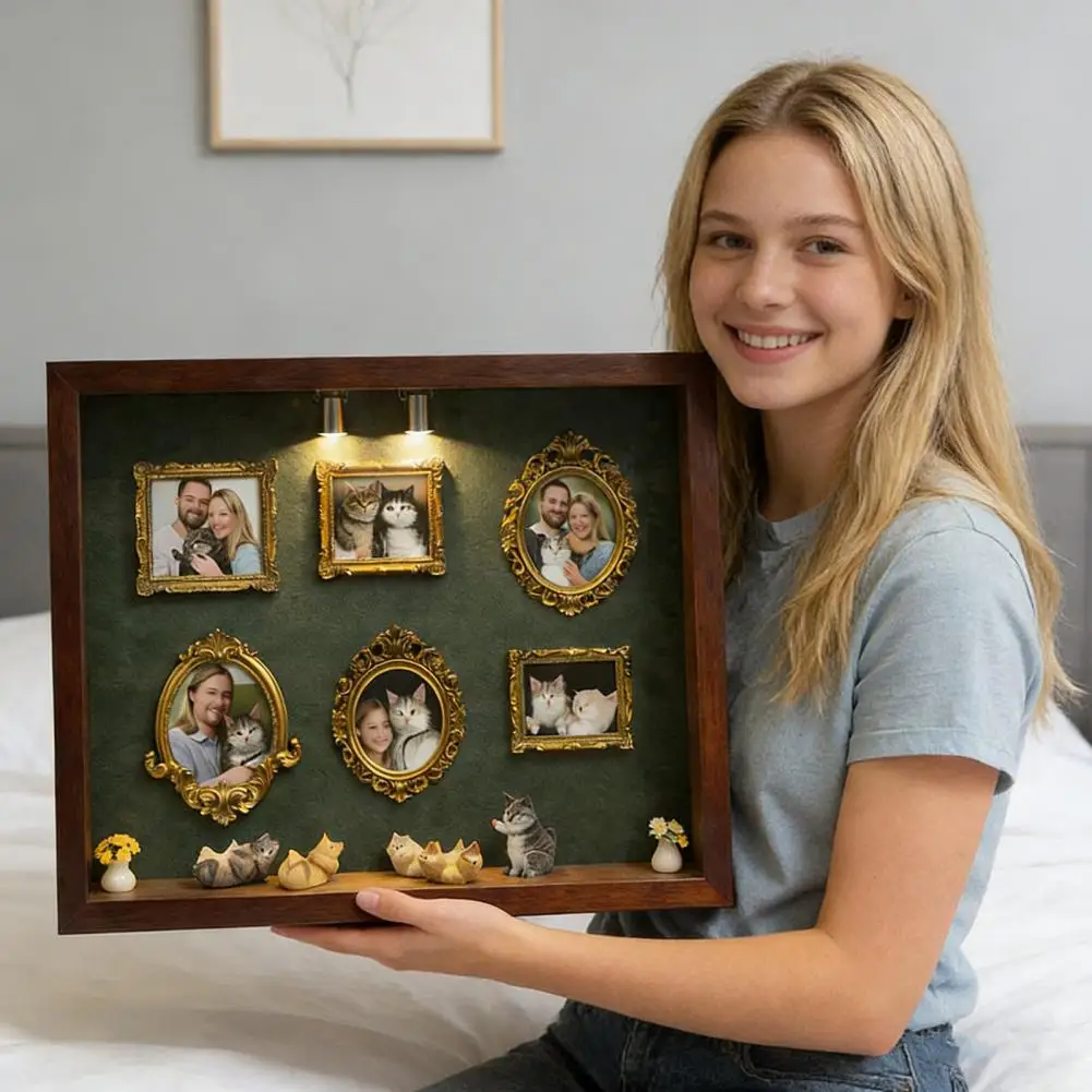 Mini Shadow Box Frame Silhouette Display Frame Diy Mini Museum Silhouette Box with Light Family Memory Photo Display Case Kit
