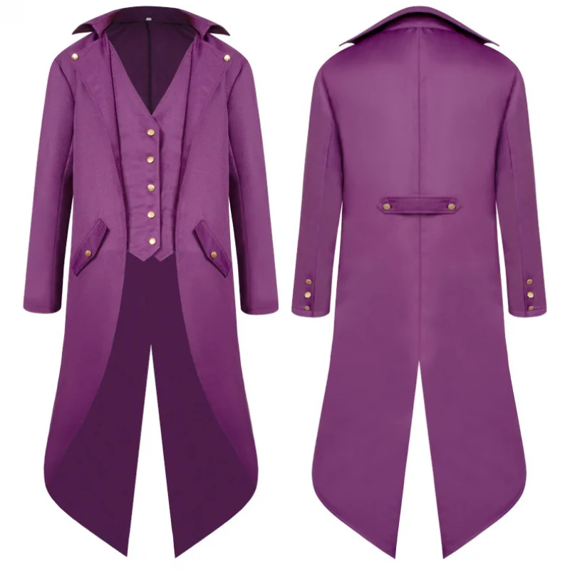 202New Men's Clothing Medieval Retro Mid-Length Punk Tailcoat