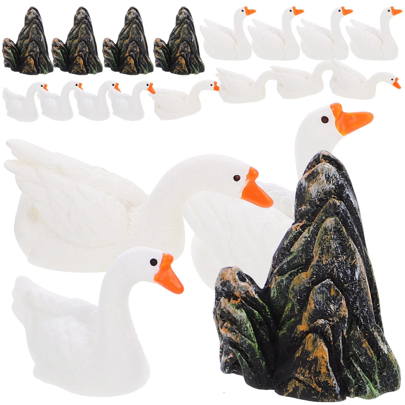 1 مجموعة الأبيض أوزة النحت دائم الراتنج حديقة الديكور تمثال أوزة صغير للخارجية الحديقة فناء ساحة زخرفة #2