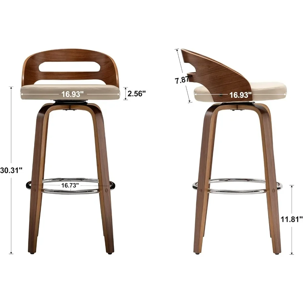 Taburetes de barra giratorios con respaldo bajo, sillas de barra de madera con asiento de cojín suave, altura de asiento de 30,31 pulgadas, Juego de 2