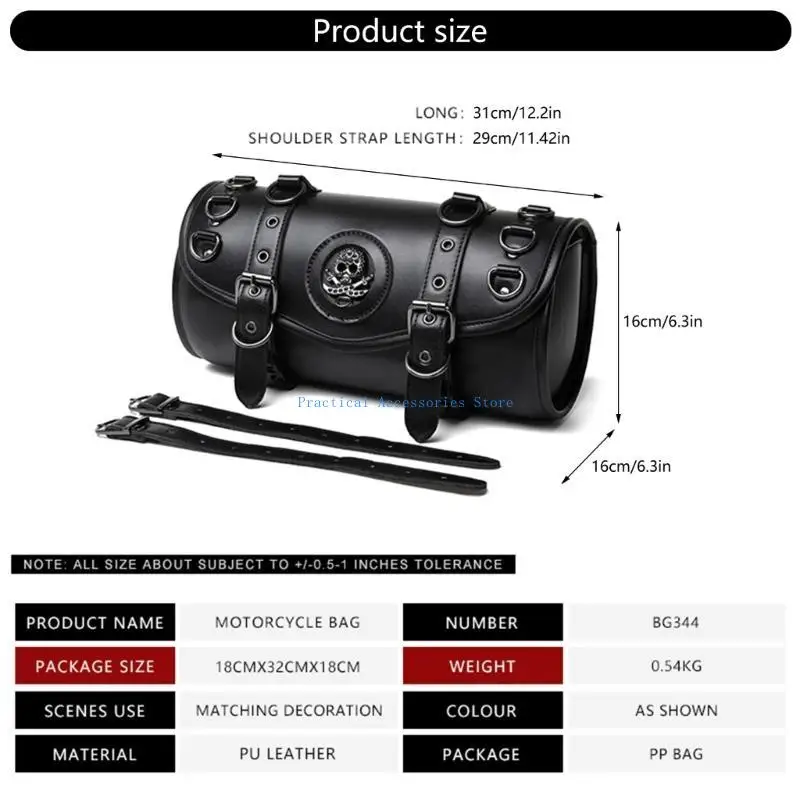 U75E Motorcycle Fork Bag Leather Saddlebag Suitable for Front Fork, Handlebar, Sissybar Storage Pouches, Road Trip Essential