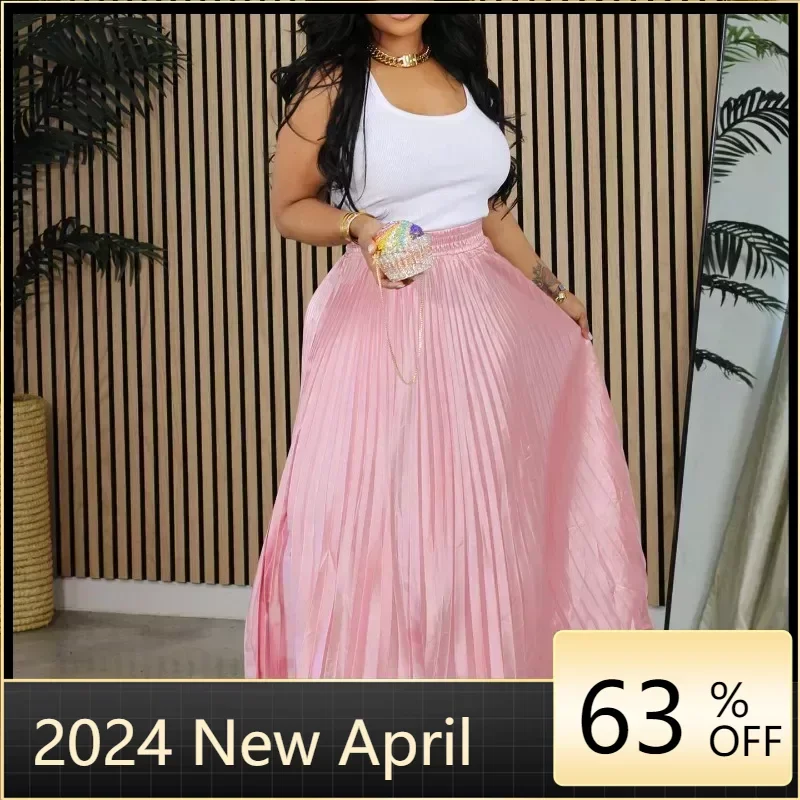 

Elegant Pleated Skirts for Women High Waisted Belt Waisted Ankle Length Fashion Female Birthday Party Dinner Vestidos Mujer Robe