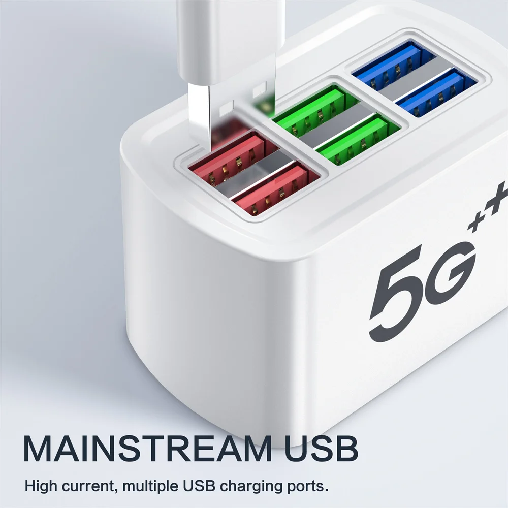 USB شاحن سريع 6 في 1 قطاع الطاقة سطح المكتب محطة شحن شحن سريع 1 متر الحبل USB محور مأخذ توصيل محول آيفون 15 16 المنزل