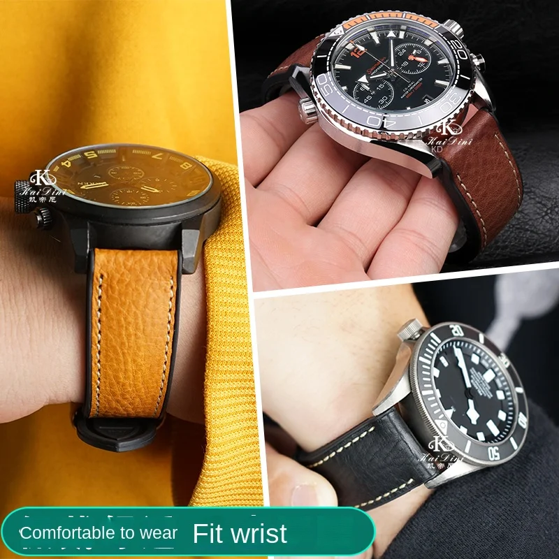 سوار ساعة من الجلد الطبيعي للرجال ، مطاط ناعم مقاوم للماء ، جلد إيطالي ، أوميجا هاميلتون ، تيسو ، تاغ هوير ، 19 ، 20 ، 21 ، 22 ، 23