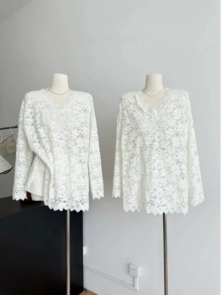 

Женская свободная блузка с V-образным вырезом и длинными рукавами, корейский стиль, универсальный топ для офиса, прямой крой, с вырезами, визуально стройнящая фигуру