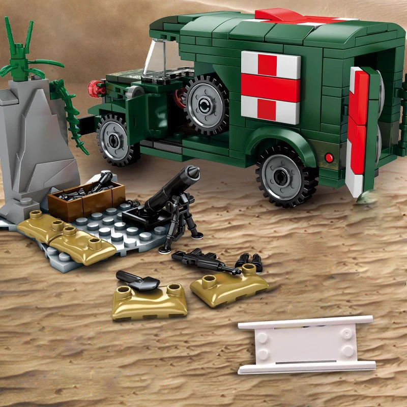 MOC Building Blocks World War II US WC54 Military Medical Vehicle Assembly Ambulance Model Children's Brick Toy Birthday Gift