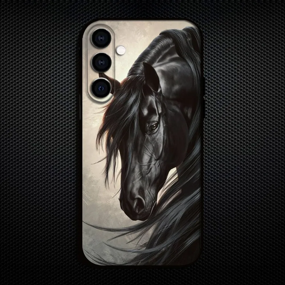 Custodia per telefono Animal Black Horse per Samsung Galaxy A73/A72/A71/A70/A53/A52/A51/Altri Soft Black Shell